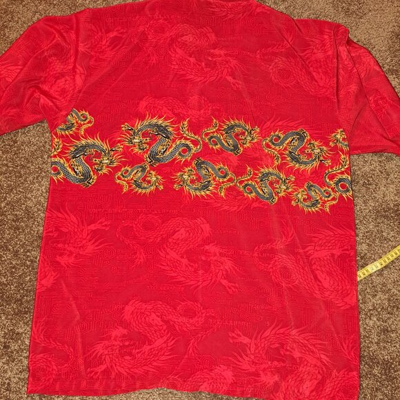 C-Two Size XL Red Dragon Polyester Short Slv Button Down Shirt - Picture 5 of 6